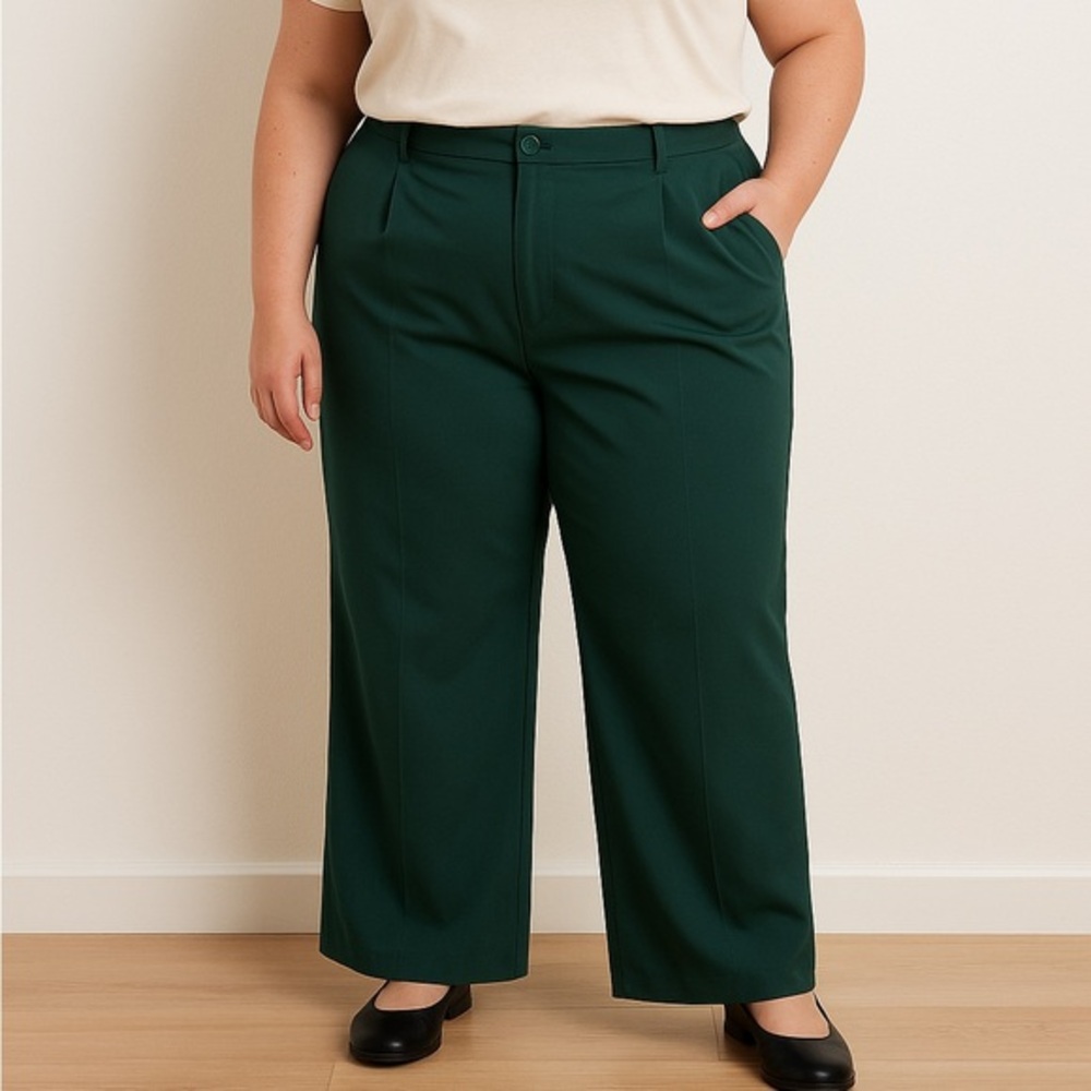 Women’s Wide Leg Trousers Green — Size XL